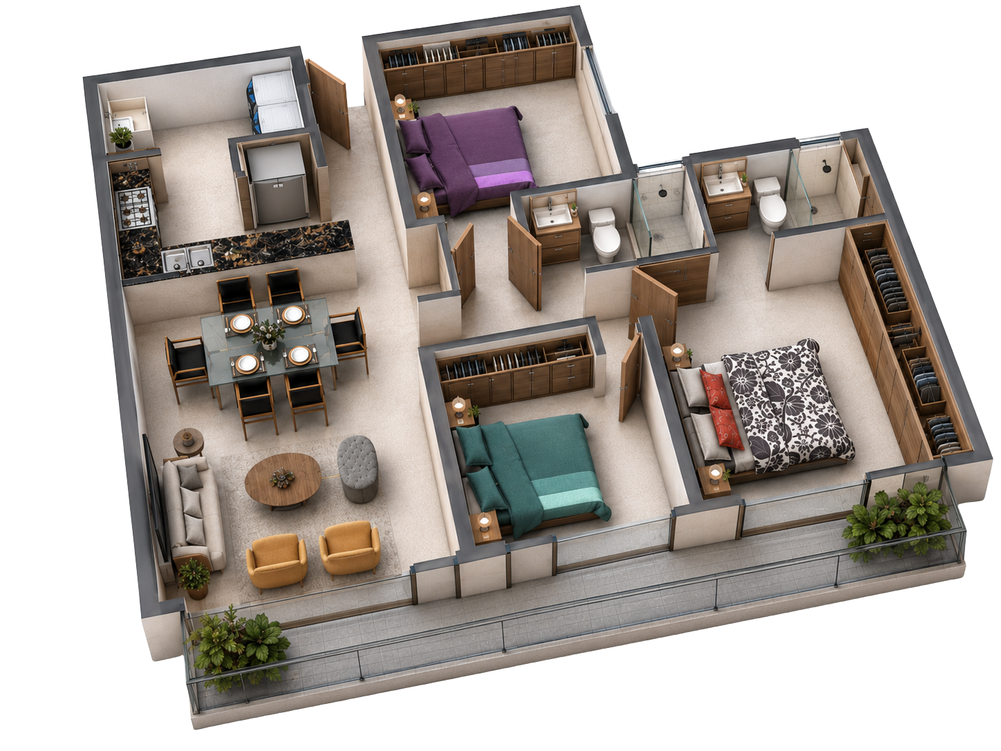 Render 3D de la distribución del departamento tipo